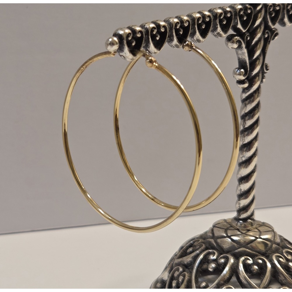 Vintage IBB Sterling Silver 45mm Hoop Earrings Gold Tone 925